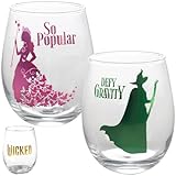 Wicked Stemless Wine Glasses Set of 2, 18oz - Officially Licensed - Broadway Theater Gift for Fans of the Musical Play & Movie - Glinda Popular & Elphaba Defy Gravity Designs - For Adults, Women, Men