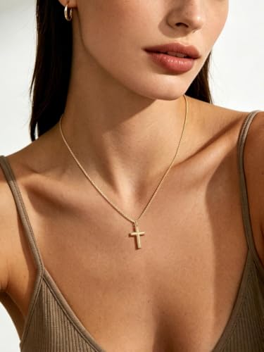 Image of U7 Cross Necklace for Women,Silver /14K Gold Plated Cross Necklace with 18-20 inch Box Chain,Tiny /Medium /Large Cross Pendant Necklace Religious Necklaces Christian Jewelry Gift for Her