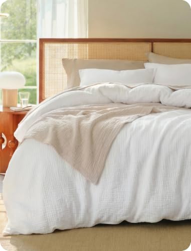 Image of Bedsure PureWoven 100% Cotton Muslin Duvet Cover King Size 3-Layer Gauze