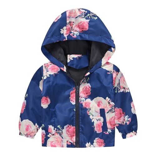 Kids Girls Pattern Print Rain Jacket Zip Up Hooded Windproof Lightweight Windbreaker Cute Outwear for Toddler Boys