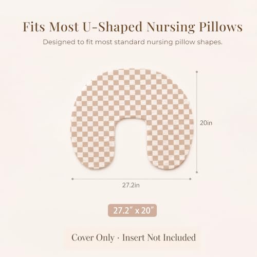 Image of Konssy 2-Pack Muslin Nursing Pillow Covers, Coffee Soft Slipcover for Baby | Covers Only, 100% Cotton, Hidden Zipper, Washable, Breastfeeding Pillows Covers for Newborn Boys & Girls, (Coffee Check,moon)