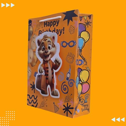 Image of TASCHE 3D Gift Bags for Return Gifts | Pop-Out Paper Bags for Kids Birthday, Baby Shower, Party Favors | 11x8x3 Inches (TIGO POP, Pack Of 40)