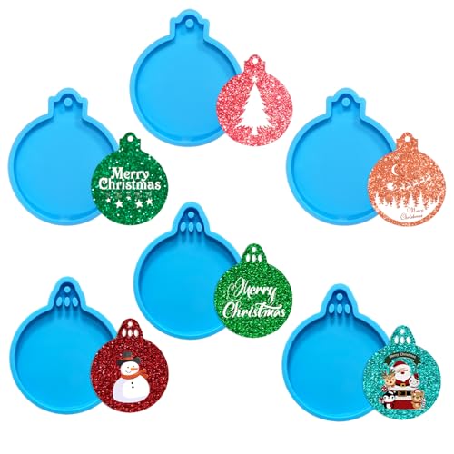 Molde de silicona y resina navideña, DIY de resina epoxi y fundición, molde de bola navideña para decorar el árbol de Navidad (6 piezas)