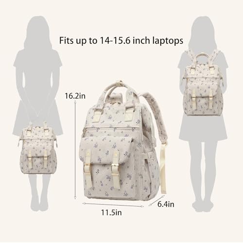 Image of Corduroy Laptop Backpack for Women 15.6 Inch Stylish College School Bookbag, Business Work & Travel Computer Backpacks (Floral Purple)
