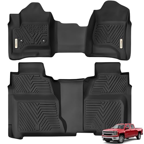 YITAMOTOR Floor Mats for 2014-2018 Silverado/Sierra 1500, 2015-2019 2500HD 3500HD, Crew Cab w/Bench Seat Carpet Floor, Custom Fit All Weather TPE Rubber Liners, Chevy Silverado GMC Sierra Accessories by YITAMOTOR - Used condition - US$94.94