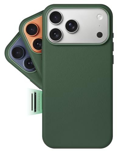 Coque cuir véritable iPhone 17 Pro Max vert pour le quotidien Magsafe