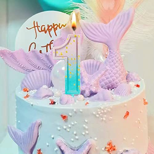 Uvtqssp 2.76 Inch Rose Gold + Green Happy Birthday Cake Number 1 Candles Frozen Cake Topper Docoration For Party Celebration #TOP3