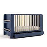 Graco Read-with-Me 4-in-1 Convertible Crib with Drawer - GREENGUARD Gold Certified Converts to Toddler Bed, Daybed, and Functional Bookshelves (Midnight Blue and Driftwood)