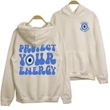 Techtack Protect Your Energy Hoodie - Evil Eye Trendy 2 Sided Hoodie, Turkish and Greek Clothing M Sand