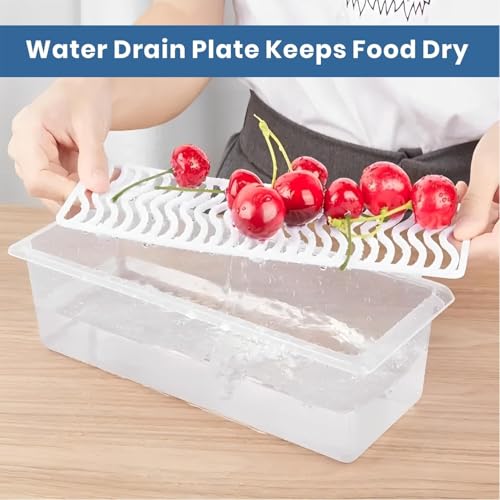 Image of JD FRESH 1500ML Fridge Storage Containers Set of 4 with Removable Drain Plate & Lid | Leak-Proof Stackable Refrigerator Organizer Boxes for Vegetables, Fruits, Snacks|BPA Free, Easy to Clean& Reusable