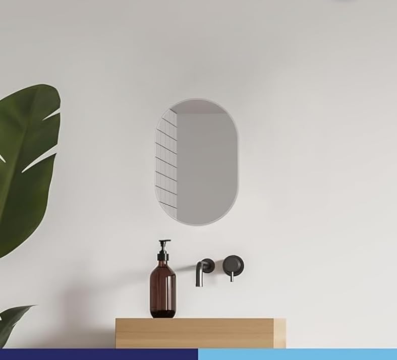 Image of Oval Wall Mirror for Bathroom, Bedroom, or Entryway | Frameless Vanity Mirror with Rounded Edges | Sleek Contemporary Design for Sink Area, or Dressing Table (12x18inch)