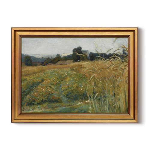 Image of HUARCEY Gold Framed Vintage Wall Art for Living Room, Landscape Painting Prints Shelf Decor for Kitchen, Aesthetic Bedroom Wall Art, Best Gifts for Friends or Family - Harvest Whisper 16L x 12W
