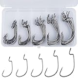 Bass Hooks Worm Hooks Ewg Hooks, 50pcs/100pcs Offset Worm Hooks Texas Rig Hooks 3X Strong High Carbon Steel Fishing Hooks for Soft Plastic Bait Jig Fish Hooks for Bass Trout 1-5/0