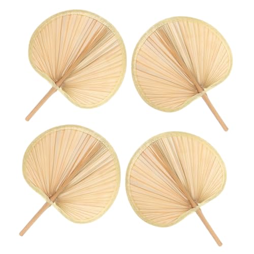 ZUNOXAZ 4pcs Ethnic Hand Fan Handmade Cattail Fan Wood Palm Leaf Artisan for Outdoor Event Festival Wedding Decor Bbq Elderly Care