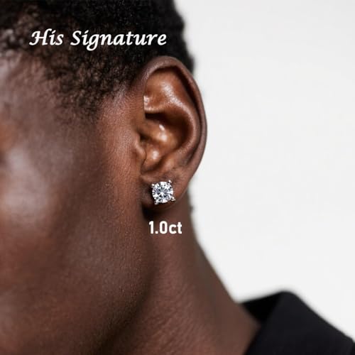 Hypoallergenic Moissanite Earrings for Men - Sterling Silver 4-6.5mm (0.6-2ct) Round Cut D Color VVS1 Studs, 18K White Gold Plated Lab Created Diamond Alternative Jewelry Gifts4