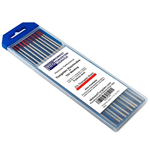 TIG Welding Tungsten Electrodes 2% Thoriated (Red, WT20) 10-Pack (5pc 1/16" / 5pc 3/32")