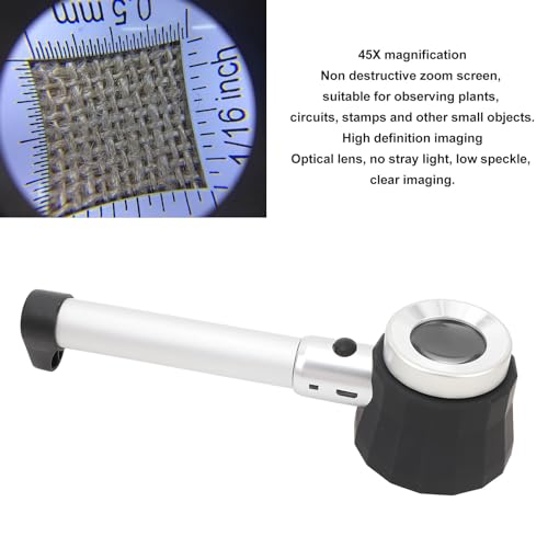 45X Handheld Loupe with Clear Imaging, LED Lights, Scale Measurement for Plants, Stamps, Circuits, ABS and Aluminium Alloy Material