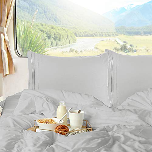Nestl Light Grey Short Queen Sheets for RV, Hotel Luxury RV Queen Sheets Set, 6 Piece Fitted Bed Sheet Set and Pillowcases, Super Soft, Wrinkle-Free, and Breathable Camper Bedding