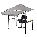 CHARMELEON Double Tiered Grill Gazebo 5x8, Outdoor BBQ Patio Canopy Tent with Stretchable Side Awning (Light Grey)