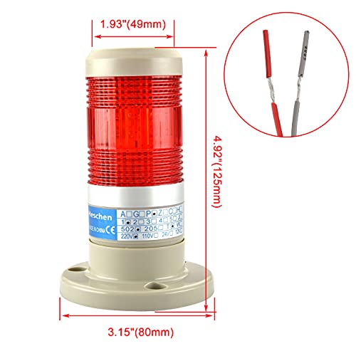Heschen LED Lampe Warnleuchte Turm Signalleuchte,Kontinuierliches Licht, 220VAC Rot 2 Drähte