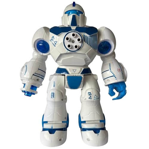 Image of Lilplay Robot with 5 Shooting Bullets, Blue | Colorful Lights & Music | All Direction Movement | Action Figure Toy | Robot with AI Eyes | Battery Operated Toy Figure