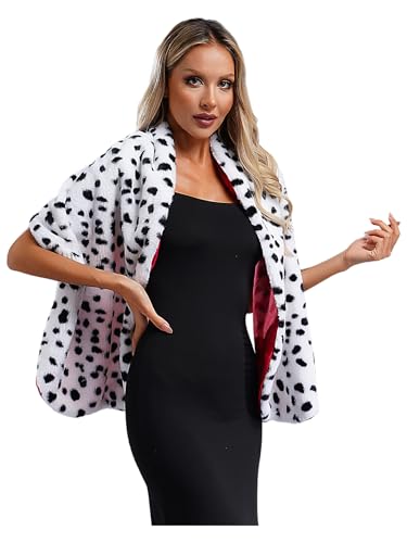 Women Dalmatian Scarf Faux Dalmation Stole Black White Coat Fancy Dress Costume Accessories3