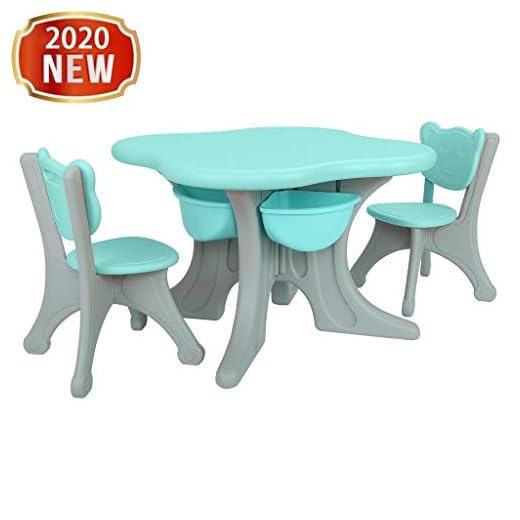 Kids Table and 2 Chair Set - Children Activity Art Table Set w/Detachable Storage Bins - Indoor/Outdoor Kiddie-Sized Plastic Furniture for Arts & Crafts, Snack Time, Homeschooling, Homework (Blue)