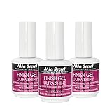 Mia Secret Finish gel top coat for gel or acrylic nails (3-PIECE PACK) - No wipe clear gel nail...