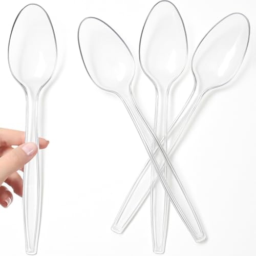 Cucharas Transparentes Reutilizables de 16.6 cm, Resistentes, Duraderos y Aptos para Lavavajillas, Ideales para Cumpleaños, Picnics, Fiestas y Buffets – 100 Unidades
