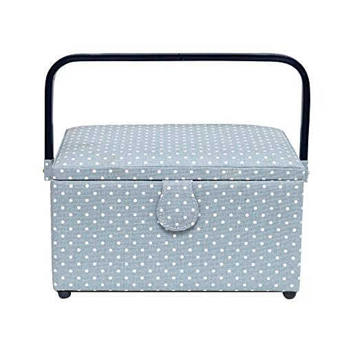 Korbond Cesta de costura mediana con diseño de lunares pequeños, 14,5 x 19 x 26 cm