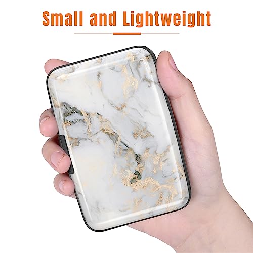 Image of Rimilak Aluminuml Credit Card Holder, Mini Credit Card Wallet RFID Blocking Slim Metal Hard Case for Women Men, White Mable
