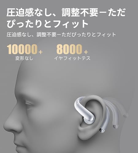 King Lucky 新モデル耳掛け式オープンイヤーイヤホン ワイヤレス Bluetooth 6.0 マルチポイント接続対応｜最大 45 時間再生・IPx5 防塵防水規格｜ランニング・スポーツ用イヤホン グレー