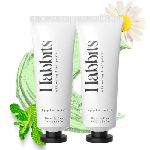 Image of Habbits Apple Mint Teeth Whitening Toothpaste - 100g x 2| Tooth Stain Remover & Teeth Whitener | Enamel Safe Oral Care | Fights Plaque, Cavities & Bad Breath | SLS & Fluoride Free | Tea Tree & N-hap