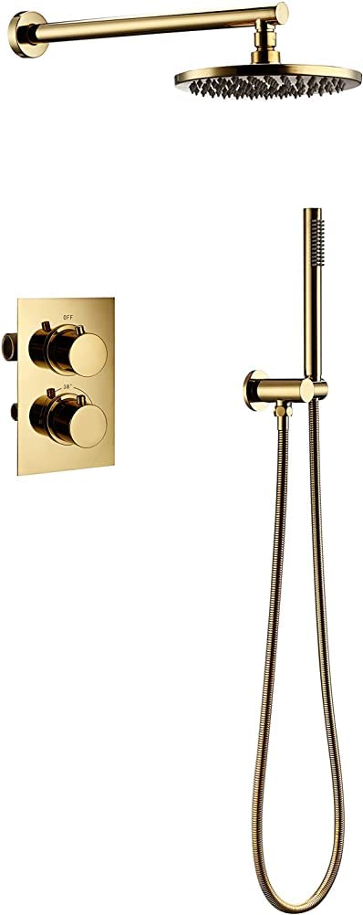 SWENEEN Handheld Showershower Faucet With Thermostat Modern Brass Gold Shower Faucet Concealed Set Faucet Mixing Valve Shower System Rain With Hand Shower With Hose 10 Inch,12inch