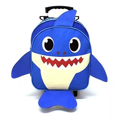 Kit Mochila Infantil Baby Shark Rodinha Azul M Papai Tubarão