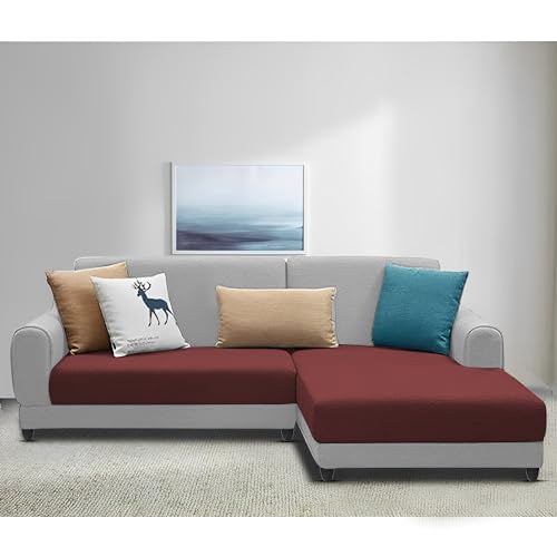 Image of Kraven RHS 4 Seater L Shape Sofa Set for Living Room (Maroon Grey Fabric) Premium Fabric Sofa