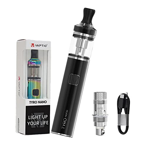 VAPTIO Tyro Nano Kit Vape Pen 900mAh Akku 30W All in One Elektronische Zigarette, Starter Kit mit 2.0ml Tank, kein E-Liquid kein Nikotin(Schwarz)