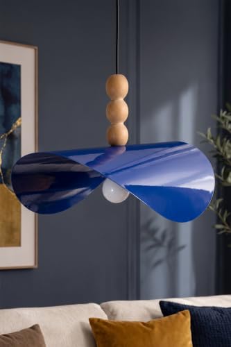 Colin Ahşap 3 Boncuklu Sarkıt Avize 45 cm, Büyük Boy Metal Tavan Lambası – Yemek Masası, Mutfak Adası ve Salon Aydınlatması - Lacivert