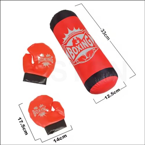 Kit Boxe Infantil com Saco Para Pancadas e Socos e 2 Luvas Para Exercícios Para Liberar a Energia da
