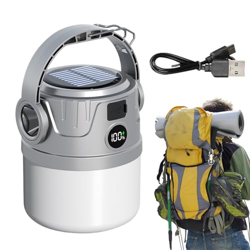 Linterna solar de camping | Linterna solar LED para cortes de energía, linterna LED impermeable, pantalla digital, lámpara de campamento, para senderismo, interior y tienda de campaña