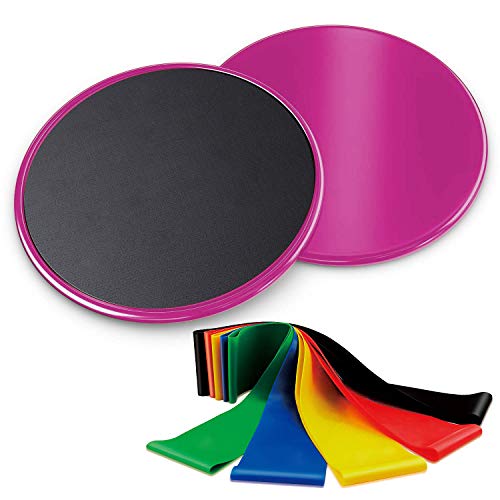 AtSKnSK Doppelseitig Core Sliders Und 5 Workout Bands Krafttraining Home Fitnessgeräte Workout Set Bauch Trainer Physiotherapie Gym Travel Cover