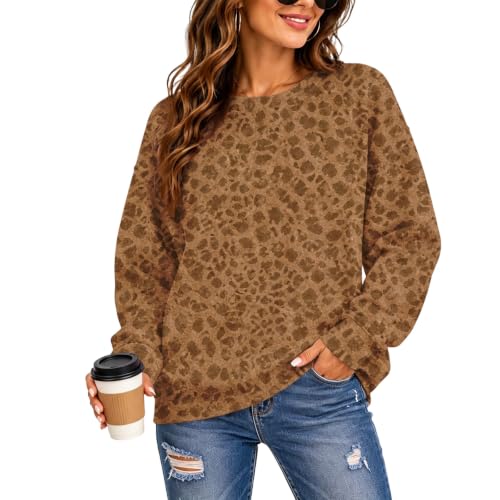 Crew Neck Sweatshirts Women Oversized Cheetah Print Pullover Sweatshirt - image 4