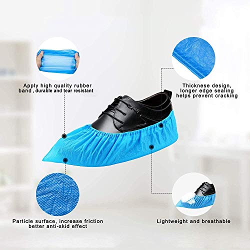 Shoe Covers Disposable Non Slip - 100 Pack Waterproof Shoe Covers, Durable Shoe Booties for Shoe Covers, Disposable Shoe Covers One Size Fits All (CPE Plastic)