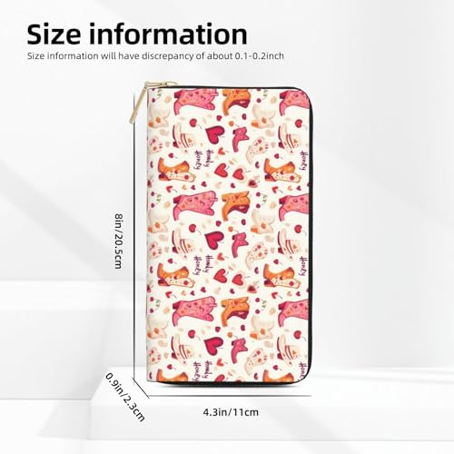 Leather Thin Slim Wallets for Women & Men - Heart Cowboy Boots Print Card Wallet Holder with Zipper2