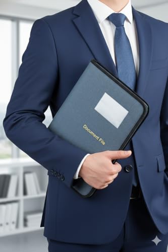 Image of Professional Portfolio File Folder | Document Holder with 20 Leafs Unique PU Leather File for Home & Office Document File Folder with 20 Leafs for Men & Women (Black Jeans Pattern)