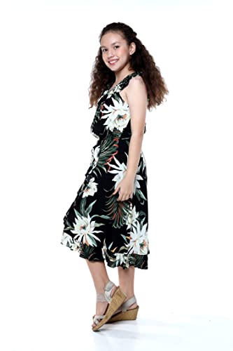 Image of Family Matching Hawaiian Clothes, Wispy Cereus Black | Lightweight 100% rayon • Family matching outfits • Tropical floral print • Beach vacations • Luaus • Cruises • Family photos