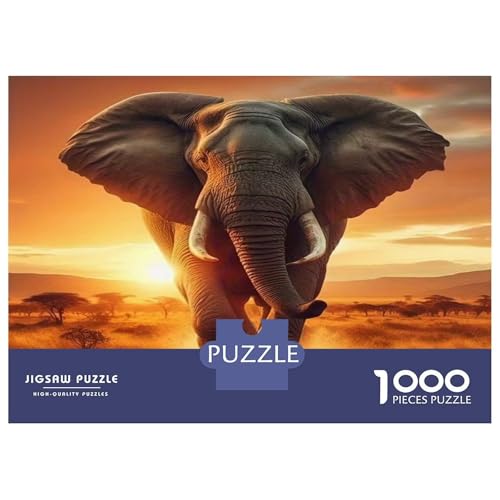 Puzzle de 1000 piezas para adultos con un majestuoso elefante en la sabana al atardecer 2