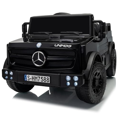 Letsgoride 12V Kids Ride on Car, Licensed Mercedes-Benz Unimog Electric Car w/Parent Remote Control, 3 Speeds, Music Player & Horn, Light, Soft Start, Battery Powered Ride on Toy for Toddler (Black)