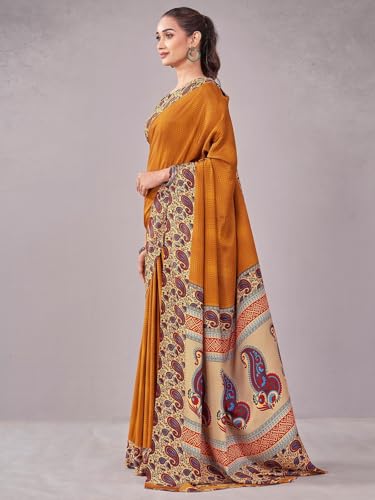 Image of Satrani Women's Crepe Printed Saree with Unstitched Blouse Piece