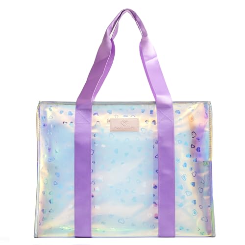 Women's Medium Beach Bag – Waterproof, Sandproof, Puncture-Resistant, Beach Tote with Shoulder Strap, Iridescent Design, Swimming Pool-Friendly, Waterproof Pockets Love pattern